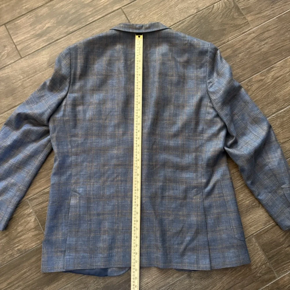 Peter Millar Sport Coat 48T Loro Piana Summer Wool Silk Linen Blue Plaid Blazer